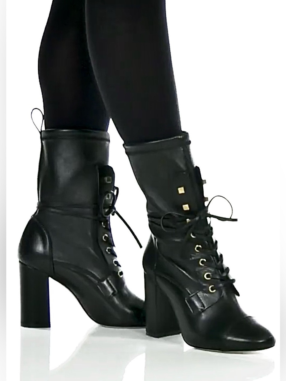 Stuart Weitzman Veruka Black Lace-Up Block Heel Ankle Boots Size 7-7.5